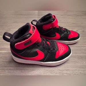 Nike Court Borough Mid 2 sneakers in a black, university red, and white colorway